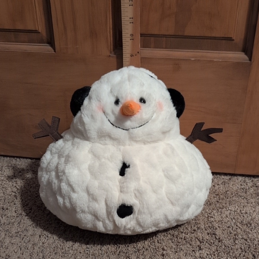 GANZ White Snowman Pillow with Black and Orange Details